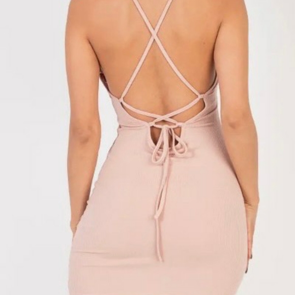 Ribbed Crisscross Tie Back Bodycon Dress - Picture 3 of 3